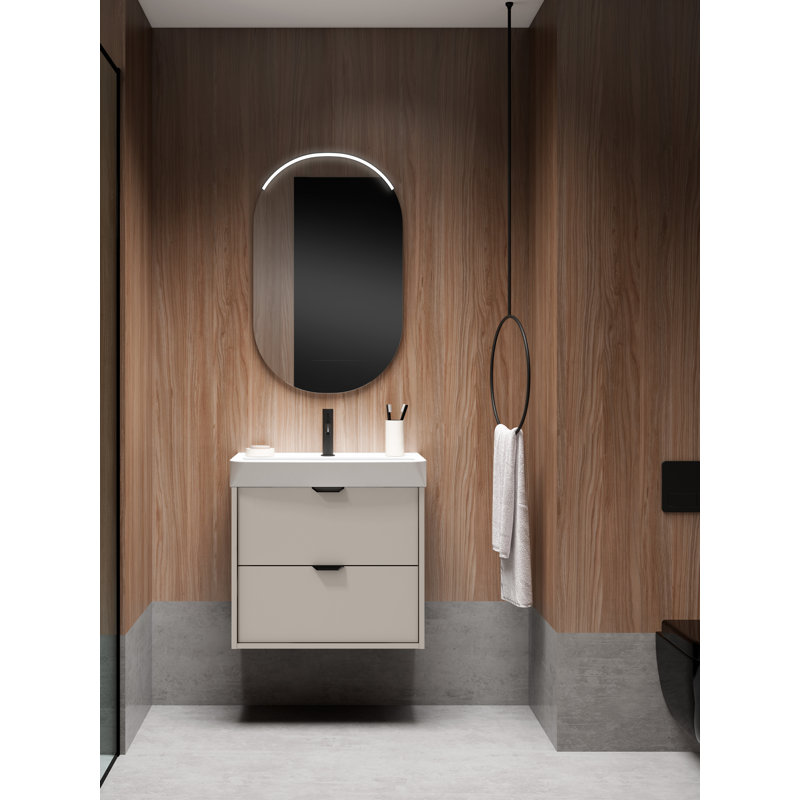 Meuble-lavabo mural 24 po avec lavabo, Noir, Beige