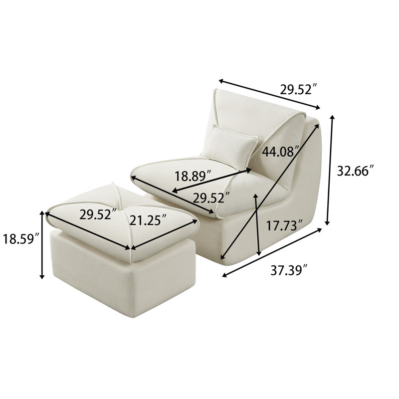 Ensemble de fauteuil à billes et de repose-pieds rembourrés avec coussin pour chambre à coucher ou salon Modern, Tissu beige