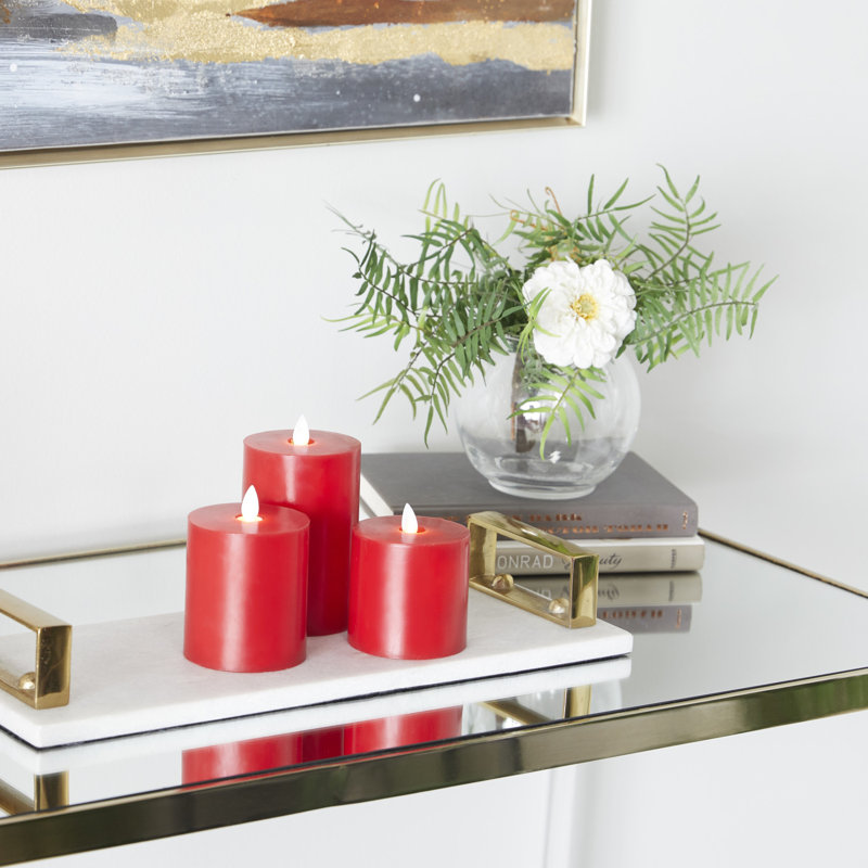 Ensemble de 3 bougies sans flamme Coastal, Rouge, H 5 po x l 3 po / H 3,7 po x l 3 po / H 3 po x l 3