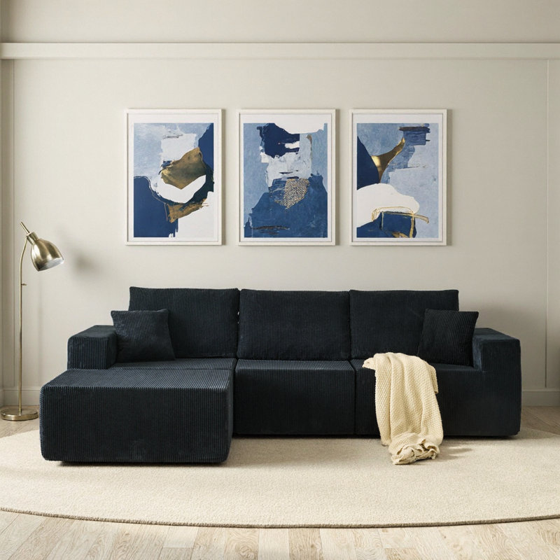 Canapé modulaire 110 po avec repose-pieds Cloud, Polyester noir