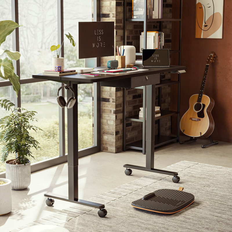 Bureau debout à hauteur ajustable avec tiroir, Noir, H 27 po x l 55 po x P 24 po