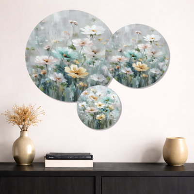 Fleurs jaunes et bleues en fleurs - Art mural en métal 3 pièces