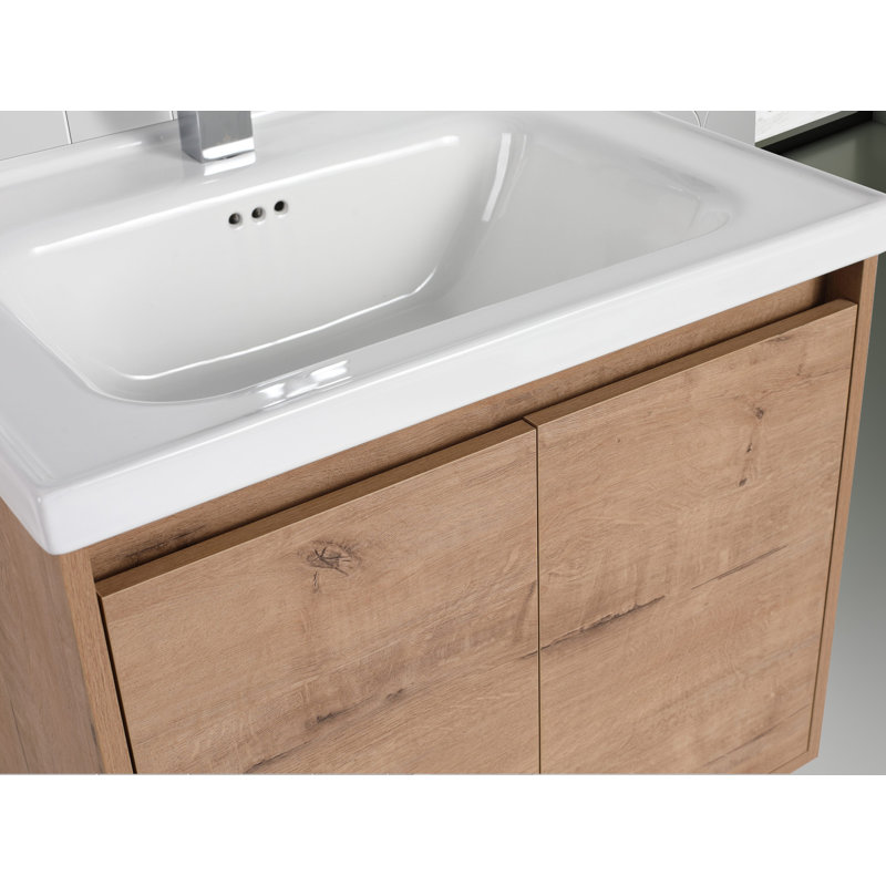 Meuble-lavabo flottant 24 po avec lavabo en céramique Bern, Chêne classique