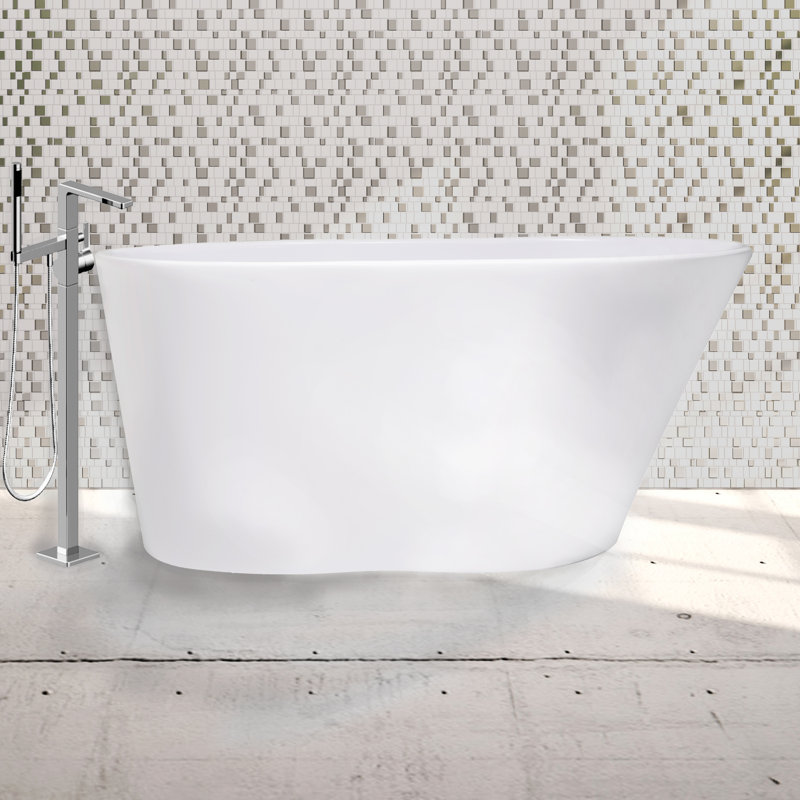 Soho 48'' L Freestanding Soaking Bathtub, Satin Nickel, Matte White