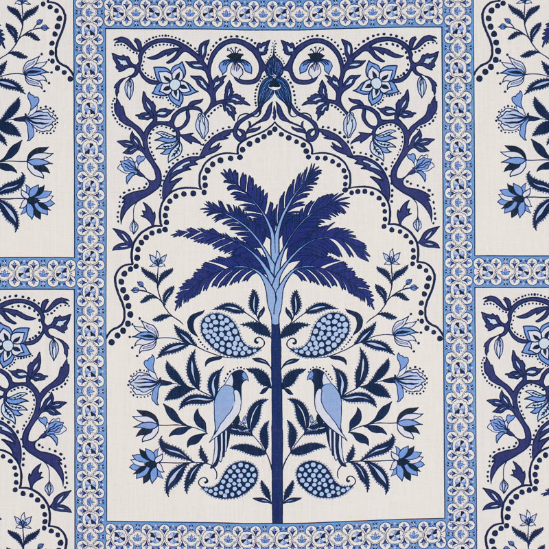 Schumacher X Johanna Ortiz Amazonas Mystique Fabric, Tropical Shades Of Blue