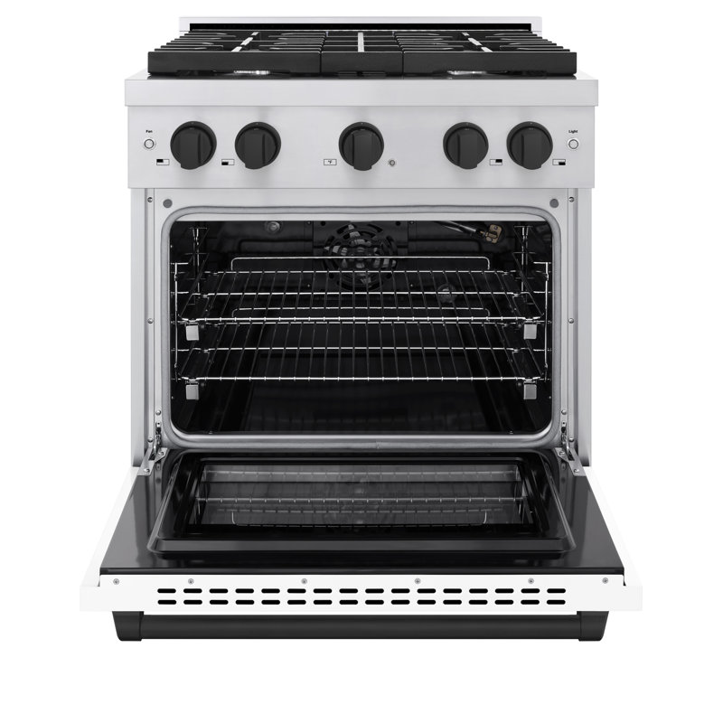 ZLINE 30 in. 4 Burner Gas Range with Gas Oven in Stainless Steel with White Matte Door and Accents