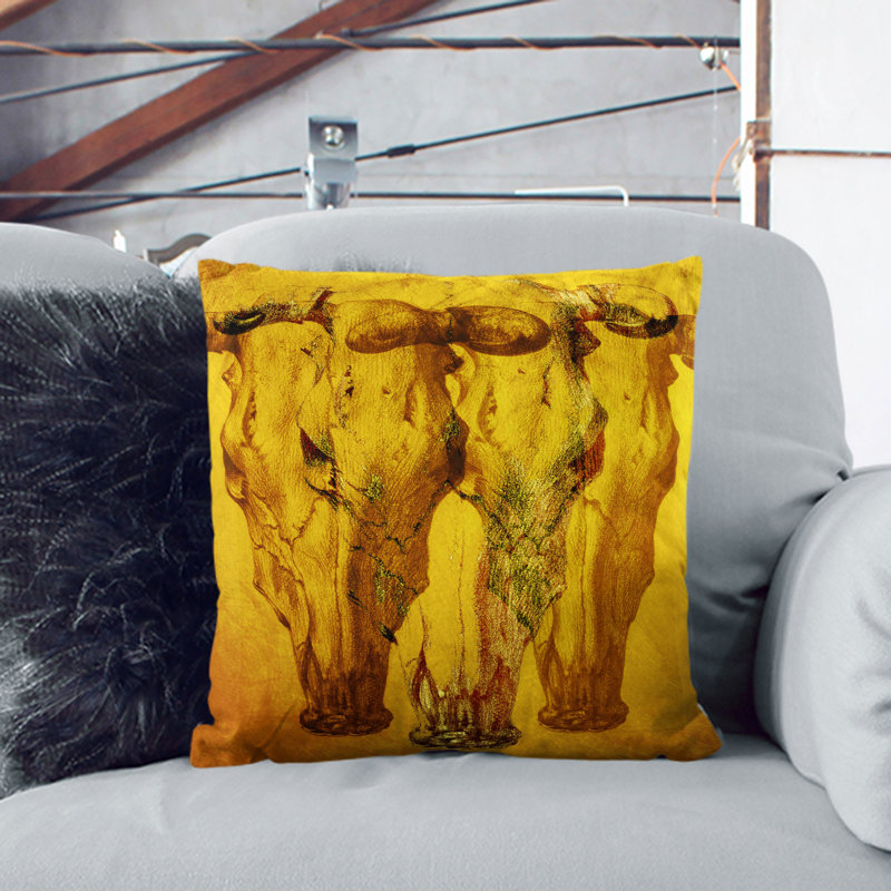 Gold Shade Of Skulls Square Throw Cushion, Stone, 40cm H x 40cm W x 15cm D