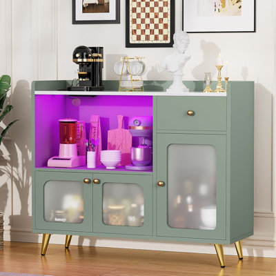 Smart Sideboard Cabinet With Power Outlet & LED Lighting, Multi-Functional Storage Buffet For Living Room, Kitchen And Bedroom Organization by George Oliver