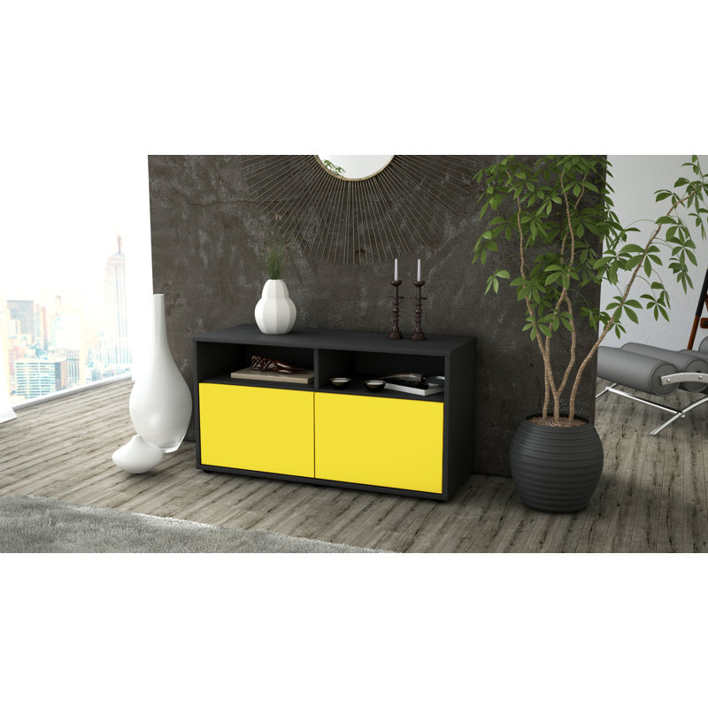 Odum 92 cm W Chest of Drawers, Anthracite/Yellow