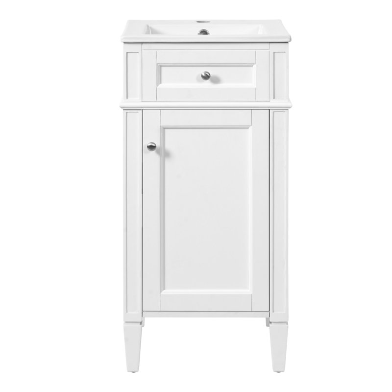 Ensemble de meuble-lavabo sur pied 16 po avec lavabo en céramique, ensemble de meuble-lavabo simple autoportant avec porte à fermeture douce, tablette réglable, style français