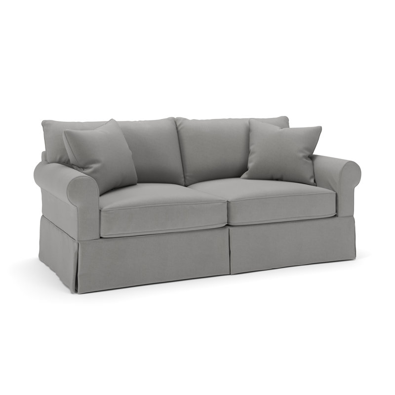 Canapé-lit à accoudoirs roulés avec coussins réversibles de 84 po Amari, Toile gris clair Bayou