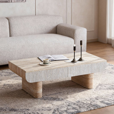 Coffee Table With Faux Marble Tabletop, Mid Century Modern Coffee Table