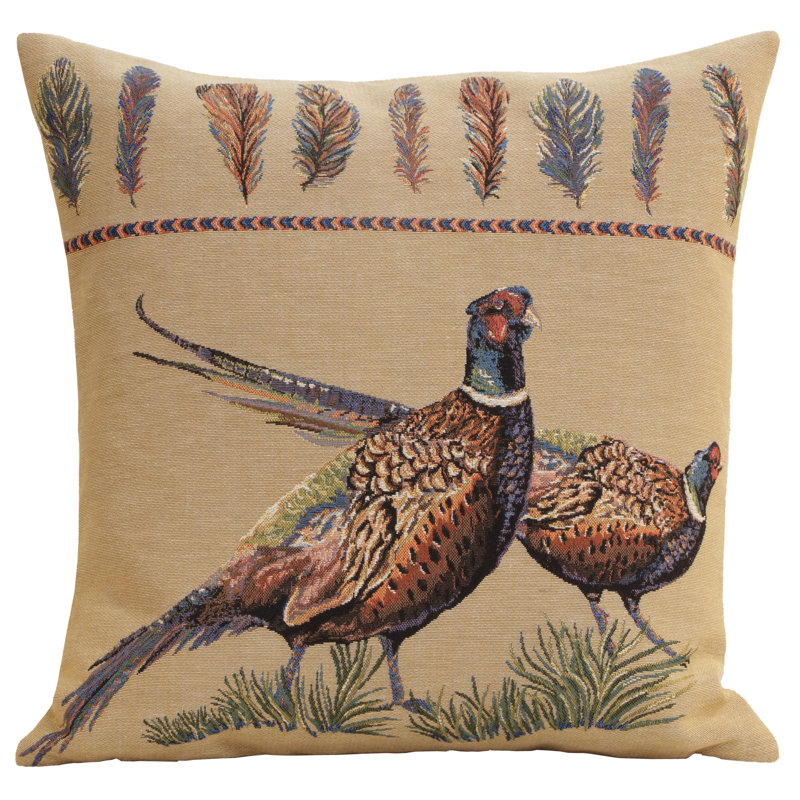 Pheasants Facing Right European Cushion Covers, Beige/Blue/Brown/Green Pheasants 2