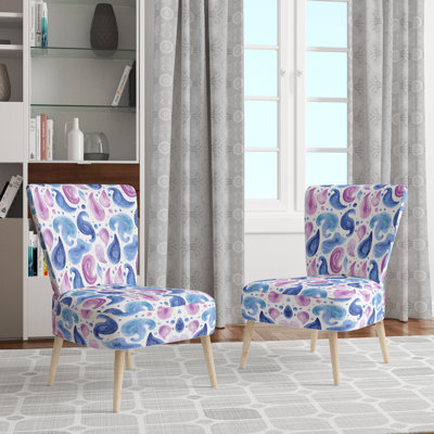 Chaise d'appoint moderne - Chaise d'appoint bleu serein à motif cachemire