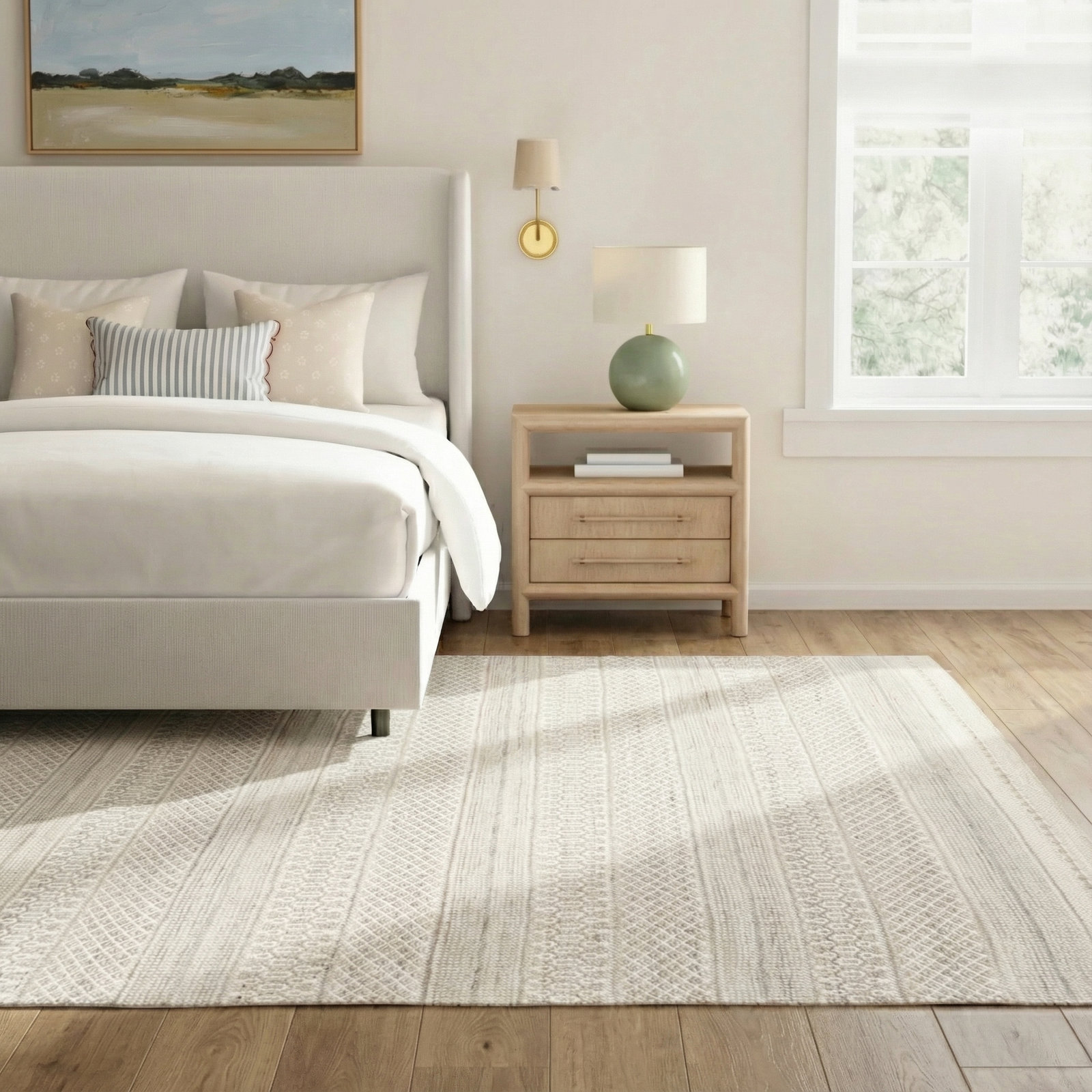 Gingham Cream Hand-Woven Outdoor Rug, Rectangle 9' x 12'