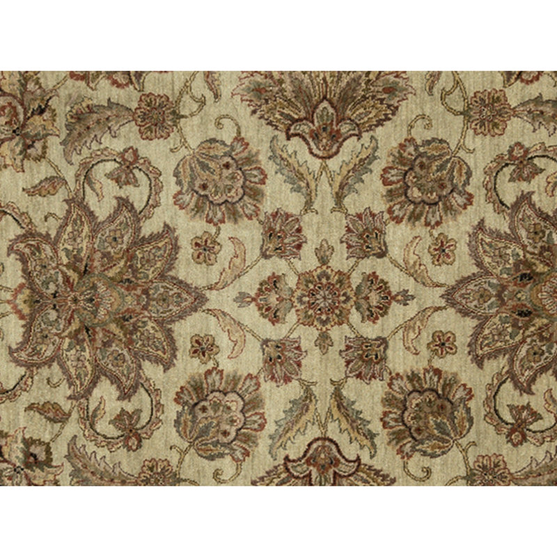 Hand Knotted Wool Oriental Area Rug in Light Green And Ivory