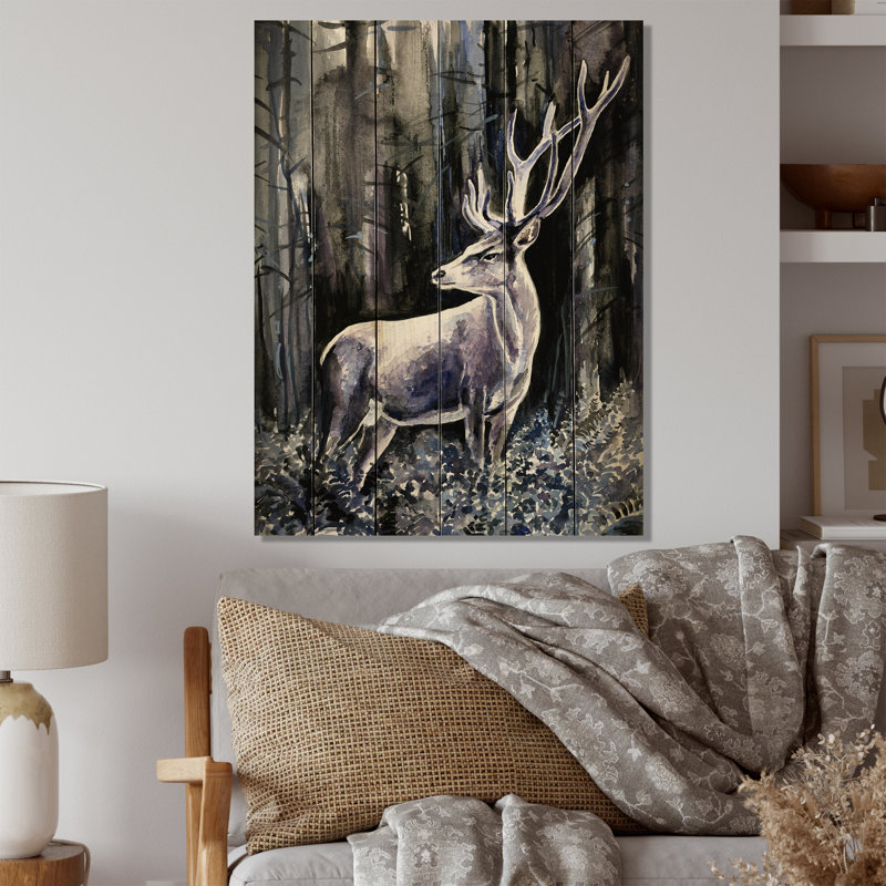 Cerf moderne dans la nature - peinture sur bois sans cadre, H 20 po x l 12 po x P 1 po