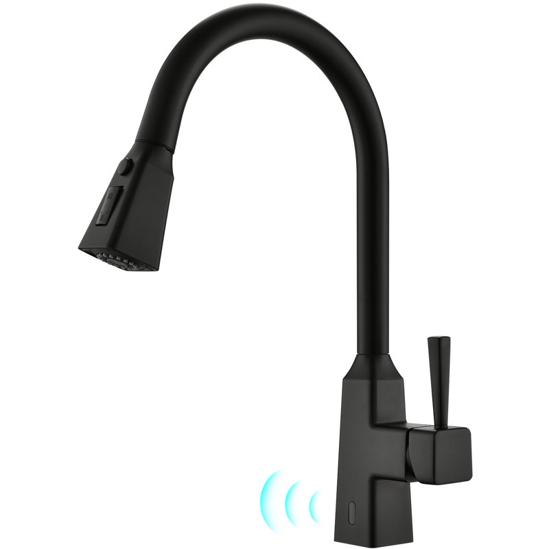 Robinet de cuisine sans contact avec poignée rétractable - Mains intelligentes automatiques - Détecteur de mouvement en céramique de laiton contemporain noir activé par le capteur pour des tâches rapides Look moderne, pratique et hygiénique