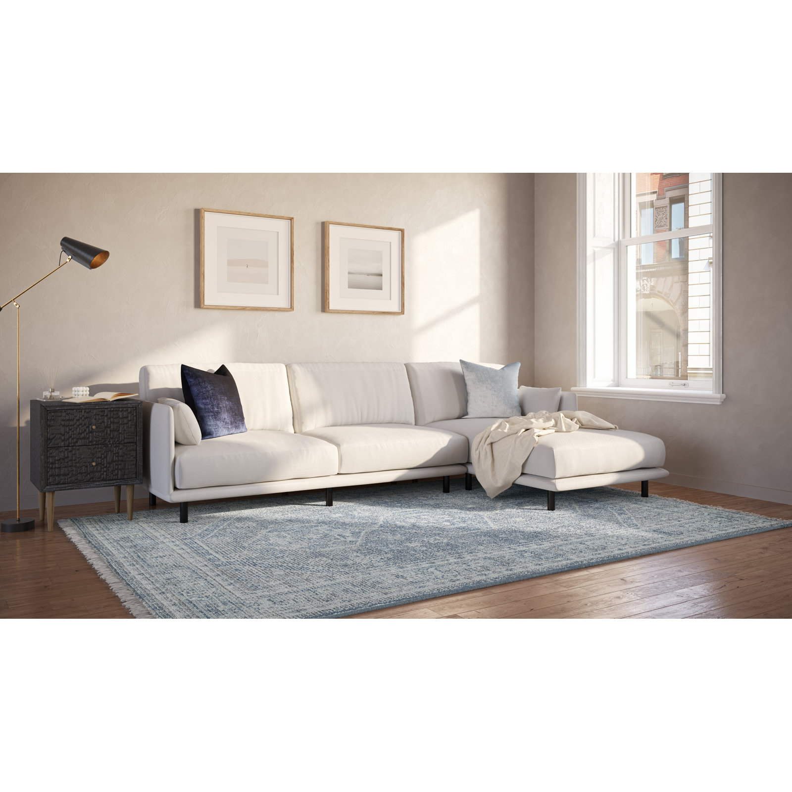 Ciro Handmade Wool Blue/Ivory Rug, Rectangle 7'6" x 9'6"