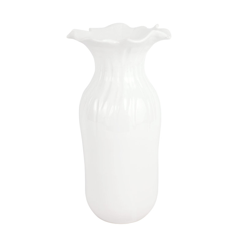 Vase de table Ondulata fait à la main Terra Bianca, Blanc, H 15,5 po x l 8,5 po x P 8,5 po