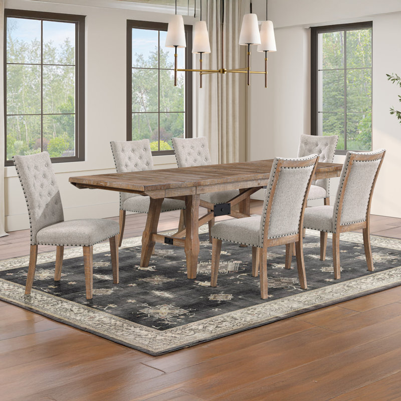 Riverdale Trestle Table Dining Set With Upholstered Chairs, 7 Pieces: Table, 6 Chairs
