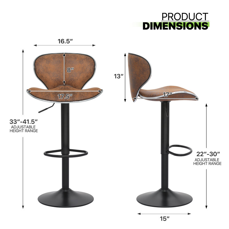 Moorebank PU Leather Swivel Bar Stools Modern Adjustable Height Bar Chairs with Backrest Perfect for Kitchen Counter or Island