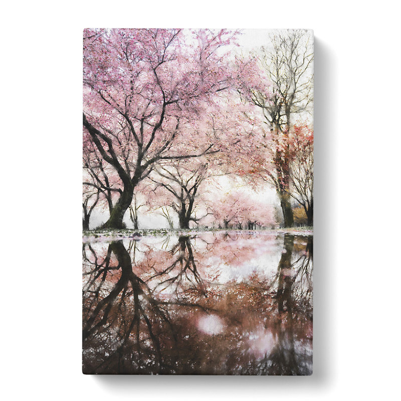 Reflection Of The Pink Blossom Trees - Wrapped Canvas Print, 60cm H x 40cm W x 3cm D