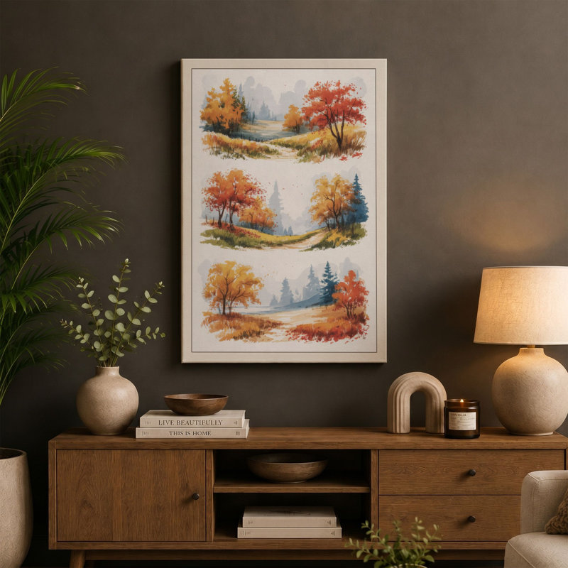 Autumn Vignettes Scandinavian - Wrapped Canvas, 30x20 - 76.2 x 50.8 cm, Sage Border