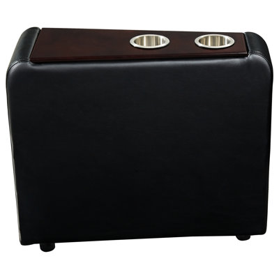 Console de rangement pour cinéma maison en similicuir noir avec mousse à mémoire de forme et deux porte-gobelets, 23,74 pouces de hauteur, 11,5 de largeur, 27,29 de profondeur pour une expérience personnalisée avec des porte-gobelets en acier inoxydable
