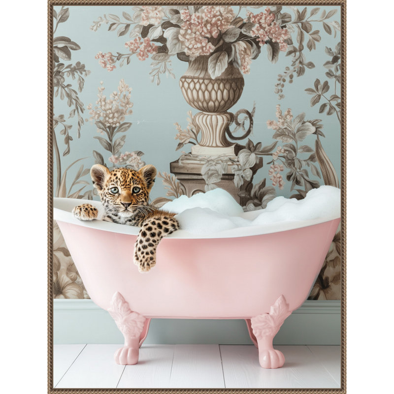 «Leopard Pink Bubble Bath» par Hostetter, reproduction d'art sur toile encadrée, H 42 po x l 32 po