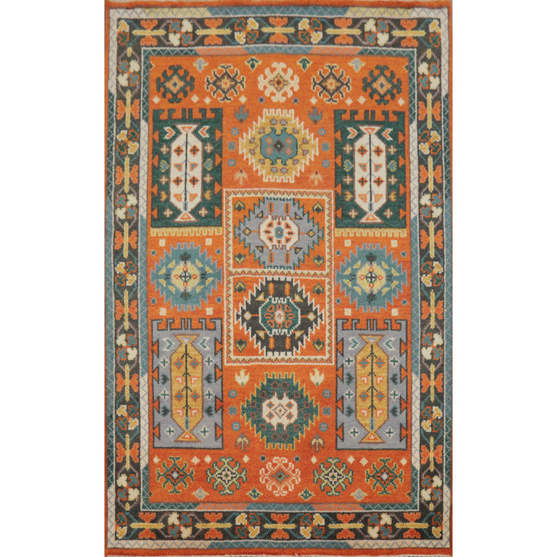 Tapis indien géométrique Kazak 4 x 6