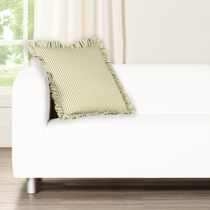 Birch Lane Polo Stripe Ruffled Accent Pillow, Green, Feather