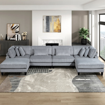 Ensemble de canapé modulaire 6 pièces 6 pièces 2X Fauteuils sans accoudoirs 2X Sièges d'angle 2X Repose-pieds Coussins