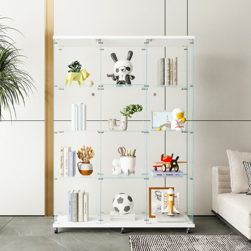 Glass Display Cabinet With 4 Shelves Extra Large, Curio Cabinets For Living Room, Bedroom, Office, Floor Standing Glass Bookshelf, Quick Installation
