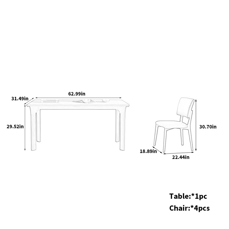 Chaises de table Elegant, H 29,52 po x L 62,99 po x l 31,49 po