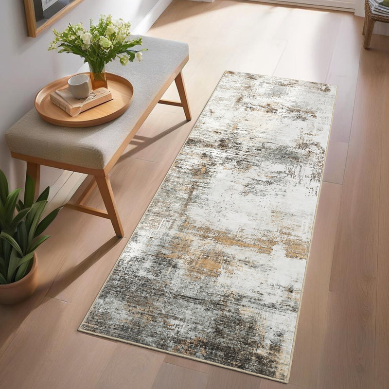 Abstract Machine Washable Rug Non-Slip Area Rug Modern Design Rug Durable Floor Carpet Easy-Cleaning Rug, Runner 2' x 6'