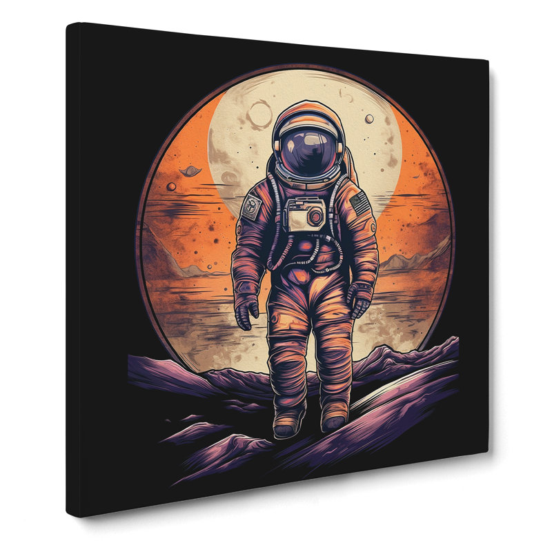Astronaut Retro Art No.1 - Wrapped Canvas - Framed Print, 35cm H x 35cm W x 3cm D