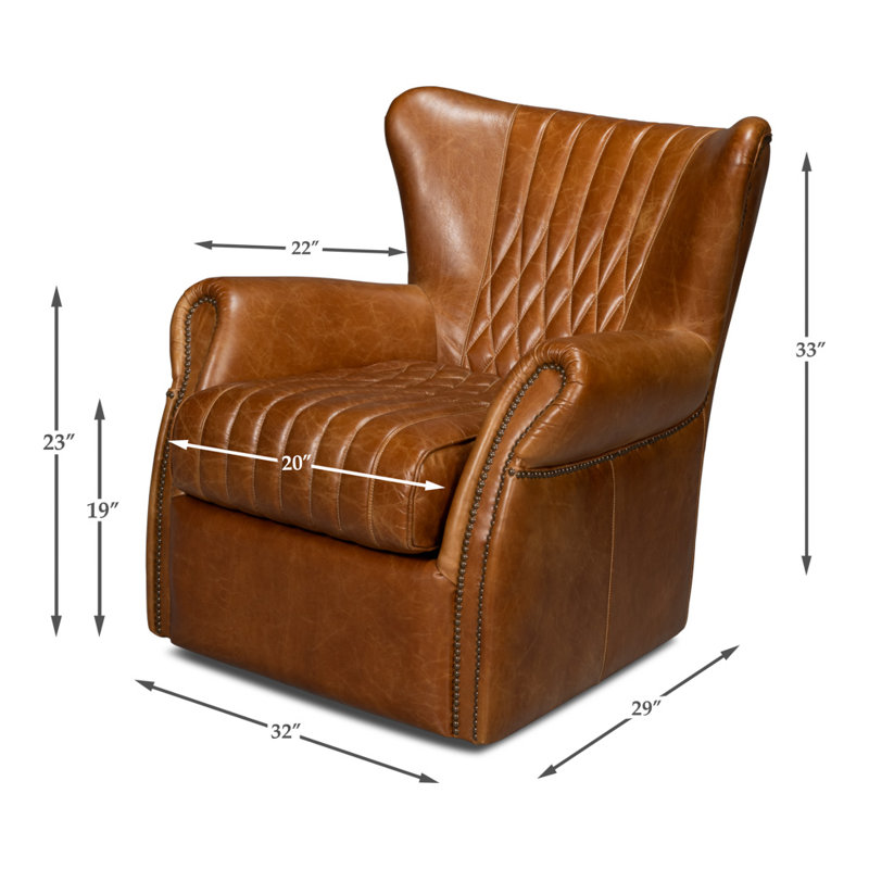 Bugatti Swivel Club Chair, Cuba Brown Genuine Leather