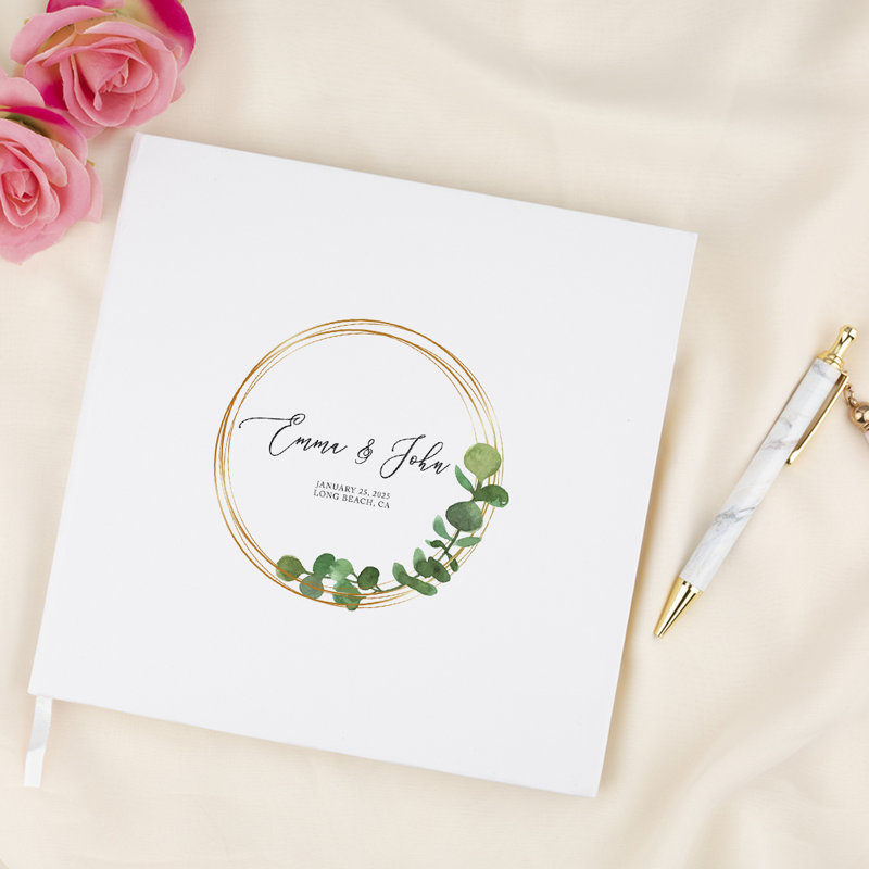 Cadre d'or rond rond avec tige d'eucalyptus, Oui