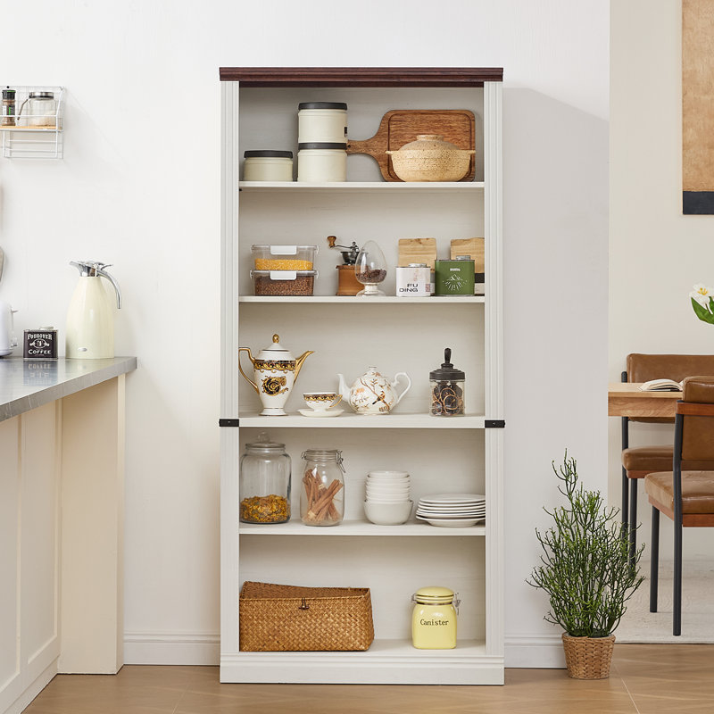 70" Tall Bookshelf,5-Tier Thick Wooden Book Shelf With Adjustable Shelves,Free Standing Farmhouse Bookcase With Open Display Storage,Floor Vintage Bookshelves For Living Room,Office