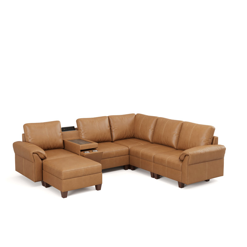 Canapé modulaire en V en forme de V de 107 po de largeur avec siège et console de 107 po, brun, Brun