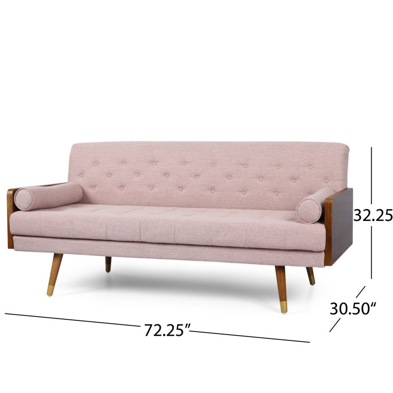 Accoudoirs roulés classiques Mid-Century avec console - l 73,99 po x P 30,5 po, H 33,1 po