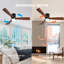 Ventilateur de plafond encastré de 52 pouces avec télécommande, ventilateur de plafond à profil bas sans lumière, ventilateur de plafond intérieur extérieur avec moteur CC réversible silencieux, 6 vitesses, 3 pales, pales en bois naturel