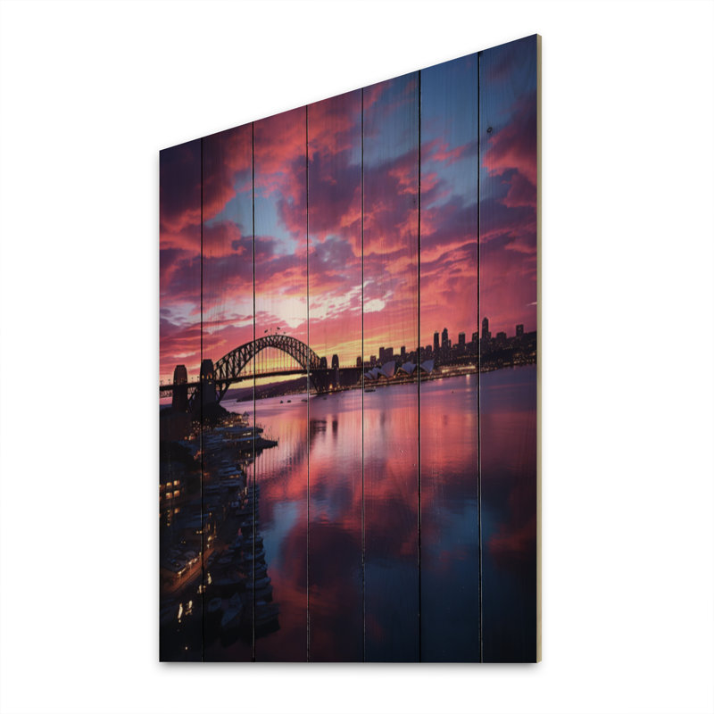 Australie, Sydney Harbour Sunrise - impression de paysages urbains sur bois de pin naturel, H 32 po x l 24 po x P 0,78 po