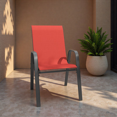 Ensemble de chaises d'extérieur 4 pièces - Siège large, capacité de 350 lb - Structure en métal imperméable et résistante à la rouille - Support lombaire ergonomique - Idéal pour la terrasse, le restaurant, la salle de banquet