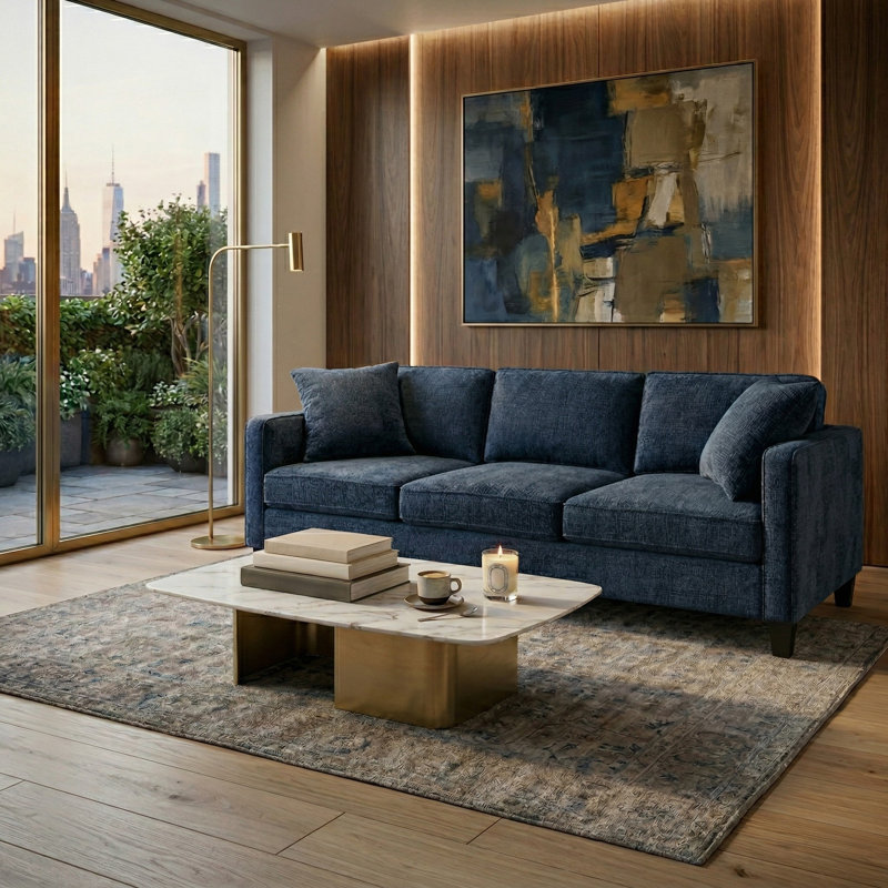 Taylyn Chenille 3 Seat Sofa, Navy