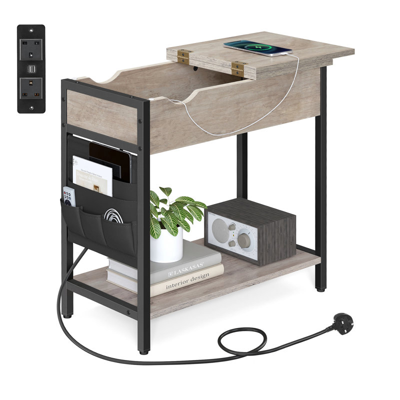 Apaui End Table with Built-In Outlets, Gray/Black