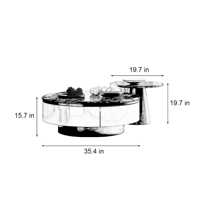 Table de salon ronde en marbre, 15.7" H x 35.4" L x 35.4" W