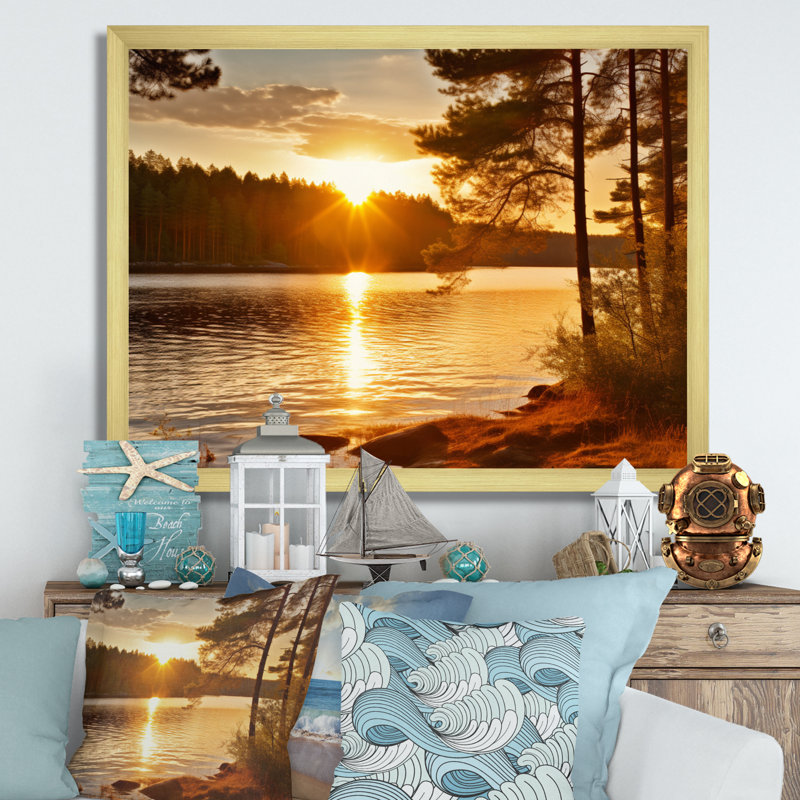 " Horizon's Embrace ", 12" H x 20" W x 1" D, Gold Single Picture Framed