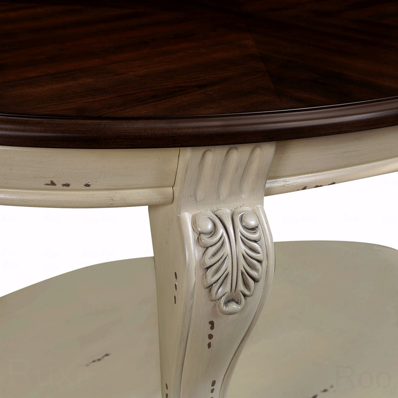 Table basse ovale en bois massif à 2 niveaux